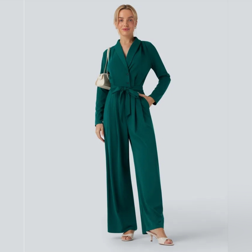 HALARA Emerald Green Wrap-Front Jumpsuit NWT